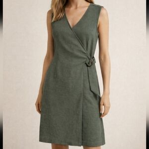 Cynthia Rowley Olive Green Faux Wrap Midi Dress Size M